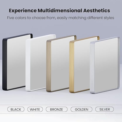 JISOSO Brushed Nickel Bathroom Mirror 38x38 Inch, Brushed Silver Metal Frame Mirror Wall Mounted, Rounded Bathroom Vanity Mirror, Tempered Glass, Anti-Rust, Horizontal/Vertical