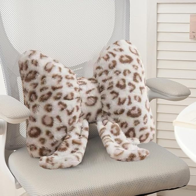2 Pack Cute Leopard Print Bow Throw Pillows Furry Cheetah Bownote Plush Pillow Decor Bow Lumbar Suffed Pillow for Home Living Room Bedroom Bed Couch Cushion