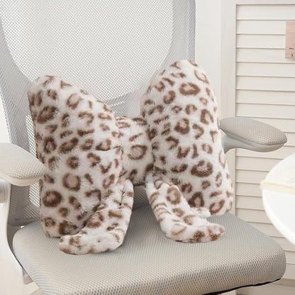 2 Pack Cute Leopard Print Bow Throw Pillows Furry Cheetah Bownote Plush Pillow Decor Bow Lumbar Suffed Pillow for Home Living Room Bedroom Bed Couch Cushion