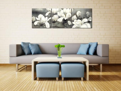 Wieco Art Magnolia Flowers Canvas Prints Wall Art 3 pcs White and Grey Floral Pictures Paintings Ready to Hang for Living Room Bedroom Home Decorations Modern Stretched and Framed Grace Giclee