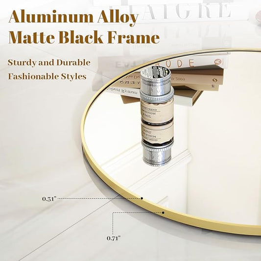 VooBang Gold Round Mirror - 16" Circle Wall Mirror with Simple Metal Frame, Modern for Bathroom, Bedroom, Entryway