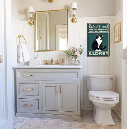 Metal Sign Tuxedo Cat Were You Attempting To Use The Bathroom Alone Tin Sign Funny Cat Bathroom Sign for Toilet Bathroom Wall Decor 8x12 Inch
