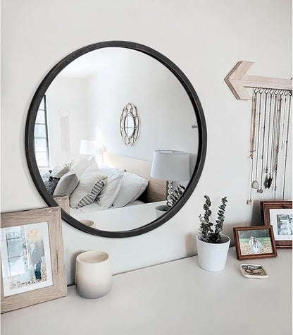 JJUUYOU JJUYOU Black Circle Wall Mirror - Round Wood Framed Mirror for Bathroom, Living Room, Vanity, Bedroom - 16 Inch