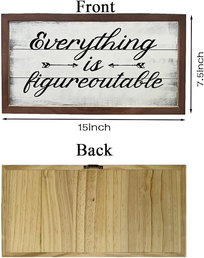 Inspiring Decor Signs, Home Office Decoration for Wall, Decorative Wooden Signs and Plaques, Wooden Framed Wall Decor, Everything is Figureoutable Sign 15×7.5×0.3 inches