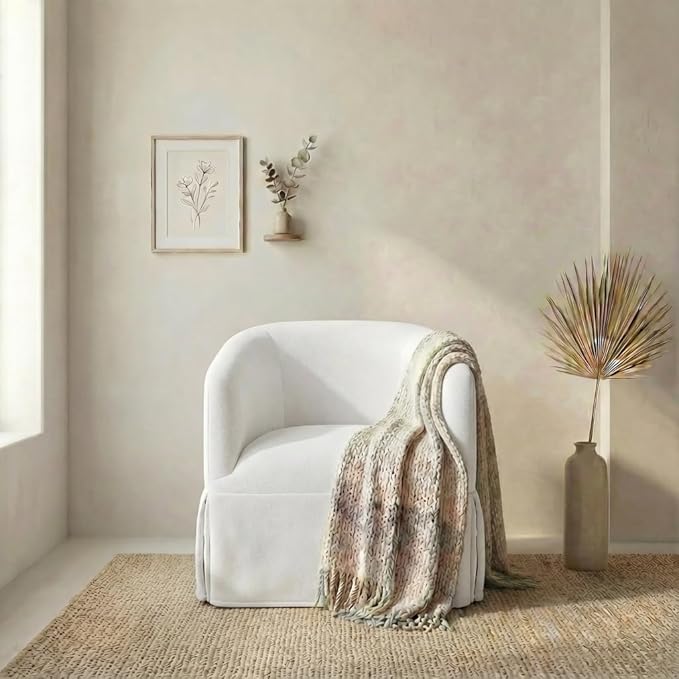 Swivel Accent Chair, 360 Degree Performance Fabric Armchair Modern Barrel Chairs Armchair for Living Room Bedroom Home and Office,Cream White