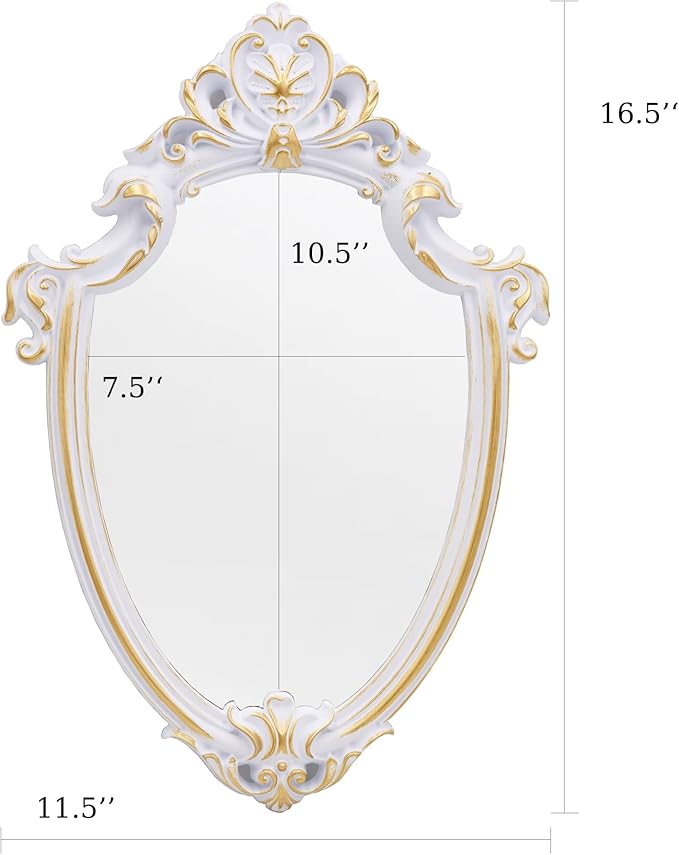 Eaoundm 16.5 x 11 inch Vintage Mirror Antique Mirror Decorative wall Mirror Shield Shape (White)