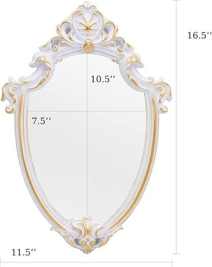 Eaoundm 16.5 x 11 inch Vintage Mirror Antique Mirror Decorative wall Mirror Shield Shape (White)