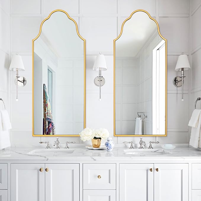 Chende Arch Mirror for Wall Decor, Large Gold Wall Mirror for Entryway, 47" X20'' Modern Elegant Mirror for Bathroom, Bedroom, Living Room