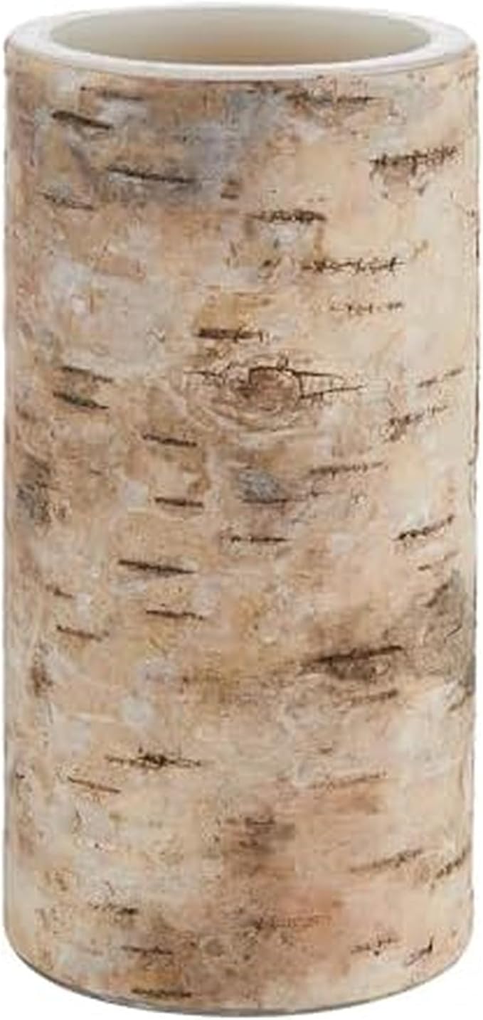 Mikasa Birch LED Wax Pillar Candle with Flickering Flame - Real Wax Design & 5-Hour Timer for Safe Warm Lighting - Rustic Accent for Cozy Home Decor & Ambient Mood Settings