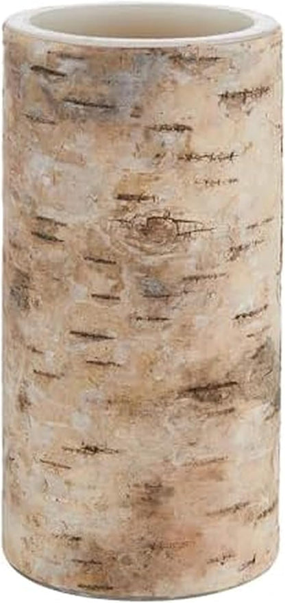 Mikasa Birch LED Wax Pillar Candle with Flickering Flame - Real Wax Design & 5-Hour Timer for Safe Warm Lighting - Rustic Accent for Cozy Home Decor & Ambient Mood Settings