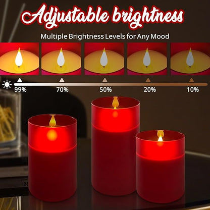 LEDHOLYT Rechargeable Flameless Candle, Flickering LED Pillar Glass Fake Candle with Remote and Timer, Built-in Battery Real Wax Electronic Candle for Room Decoration, Set of 3