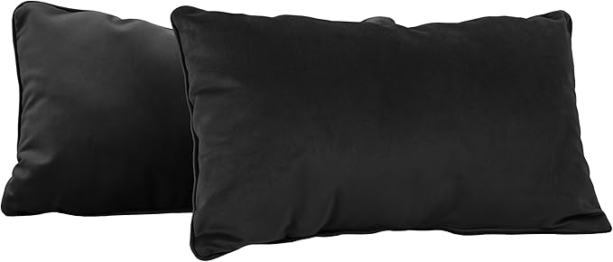FDP 12" x 20" Velvet Rectangle Lumbar Pillow Set with Piping Decorative Throw Pillow for Home Dcor in Living Room, Bedroom or Lounge (2-Pack) - Onyx, 15159-350