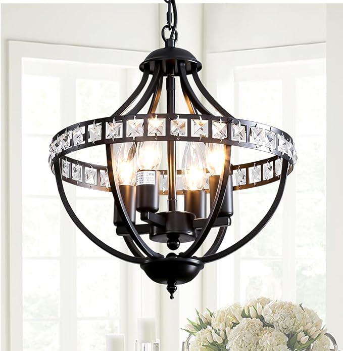c Chandeliers，Farmhouse Ceiling Chandelier Rustic Vintage Black Pendant Hanging Lighting for Dining Room Living Room Entryway Kitchen Island Bedroom Foyer Lighting（4-Light）