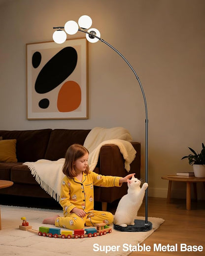 Lightdot Black Arc Floor Lamp for Living Room, 4 Globe Floor Lamp with Shatterproof Shade& Mable Base, Mid Century Modern Tall Standing Lamp for Bedroom/Sofa Beside/Corner Decor(Bulbs Included)