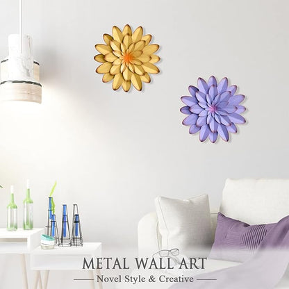 AHYS Metal Flowers Wall Decor Indoor Outdoor Metal Wall Art for Farmhouse Home Living Room Bedroom Bathroom Garden Decor - 12 Inch - Purple