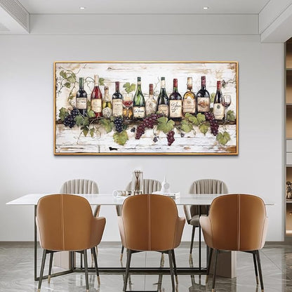 ZUITINGHUA Wood Framed Canvas Wall Art For Living Room Large Wall Decor For Kitchen Bedroom Decorations Wine Landscape Pictures Wine Cabinet Paintings Artwork Aesthetic Mural Home Decor 30x60 In