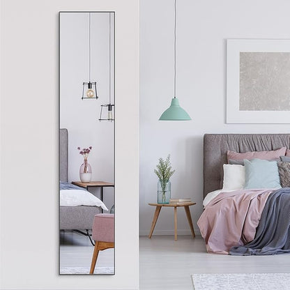 ANYHI Large Full Length Mirror, 65"x13.8" Door Mirror Full Length, 2 Hooks, Over The Door or Wall Monuted, Aluminum Frame, for Bedroom Bathroom Checkroom, Black