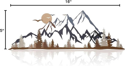 Demissle Metal Mountain Wall Art Blue Ridge Mountain Wall Decor Nature Forest Tree Sticker 15.7 x 5.3 Inch Summit Rustic Sign Scene Art Decor for Home Living Room Bedroom Indoor Outdoor(Colorful)