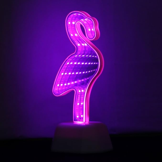 Infinite 3D Flamingo Sign Tunnel Mirror Light - Desktop Lamp, Party Home Decor, Kids Room Night Light