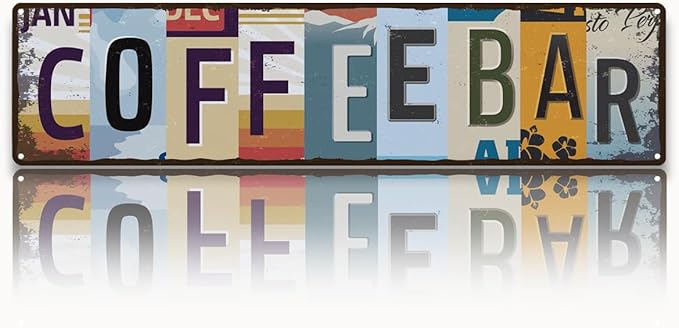 Coffee Bar Sign for Coffee Bar Decor, Retro Tin Metal Sign, Rustic Farmhouse Wall Decors, Wall Decorations, Vintage Home Decor for Kitchen, Coffees Corner Station Decors, 15.8x4 Inches