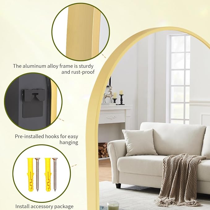 BEAUTYPEAK 32"x34" Arch Bathroom Mirror, Wall Mounted Vanity Metal Frame Mirror for Bedroom, Entryway, Living Room, Gold