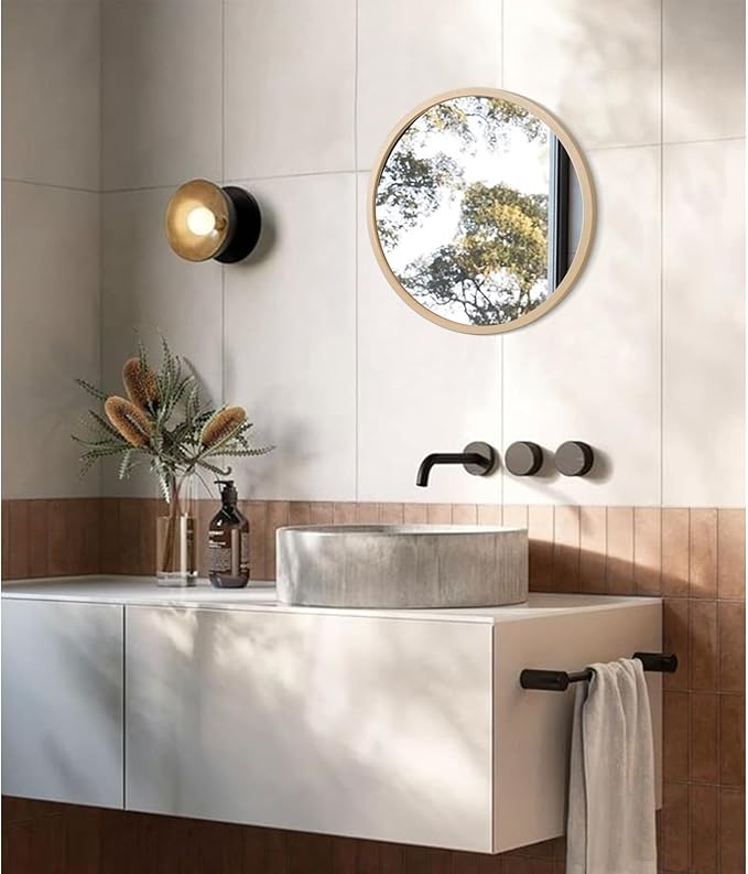 JJUUYOU Round Wall Mirror Circular Mirror for Bathroom Antique Mirror Vanity Vintage Wood Frame Small Make up Mirror for Living Room Bedroom Dorm Entryway and More