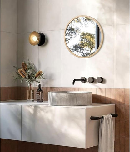 JJUUYOU Round Wall Mirror Circular Mirror for Bathroom Antique Mirror Vanity Vintage Wood Frame Small Make up Mirror for Living Room Bedroom Dorm Entryway and More