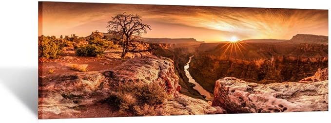 KREATIVE ARTS Large Canvas Wall Art Beautiful Landscape of Grand Canyon National Park Arizona USA Panoramic Sunset Moment Pictures Modern Home Decor Stretched and Framed Ready to Hang 55x20inch