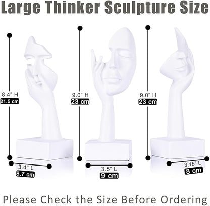 3 Pcs Thinker Large Statue Set - White Art Abstract Home Accent Figurines for Living Room, Bedroom, Shelves, Office Desktop, Coffee Table Decor, Gift for Women (3 Pcs White, 9")