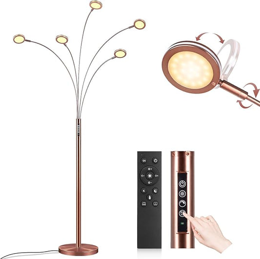Bairth LED Arc Floor Lamp with Remote, 2250LM Dimmable Floor Lamp with Timer, Adjustable Colors, Brightness & 5 Adjustable Arms, Tall Standing Lamp for Living Room Bedroom, Oil-Rubbed Bronze