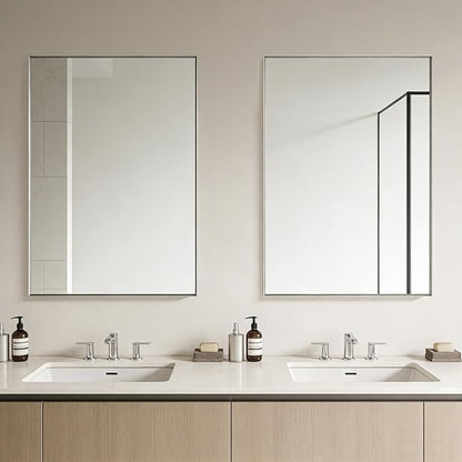 Bathroom Mirror for Wall, 36x24 Inch Metal Framed Mirror, Brushed Nickel Rectangle Mirror, Bathroom Vanity Mirror Farmhouse, Tempered Glass, Anti-Rust, Hangs Horizontally or Vertically