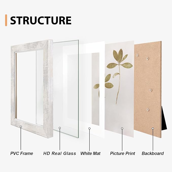 Fixwal 5x7 Picture Frame Set of 5, Vintage Photo Frame, Rustic Retro Picture Frame with Tempered Glass, Decorative Art on Walls and Tabletop Placement