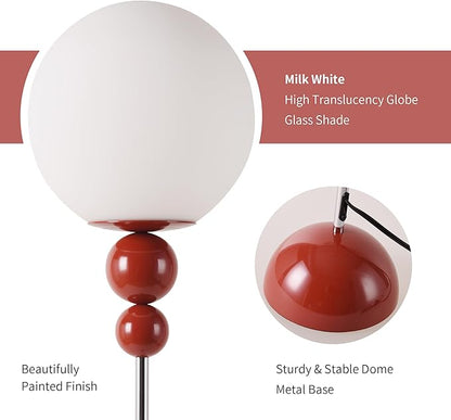 DEC LUCE DECOLUCE LIGHTING Modern Floor Lamps for Living Room, Globe Glass Shade Floor lamp for Bedroom, Standing lamp for Office, Corner(red)