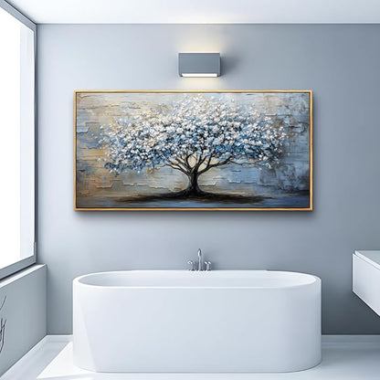 ERQINHUA Abstract Wall Art Living Room Large Wall Decor Wood Framed Art For Office Wall Pictures Blue Grey Tree Painting Canvas Printing Artwork Bedroom Restaurant Home Decoration Aesthetic 30"X60"