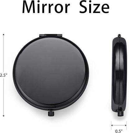Compact Mirror for Purse, Metal Round Shell, Double-Sided 1X/2X Magnifying, Portable Travel Small Makeup Mirror, Mini Pocket Mirror, Black, 24 Packs