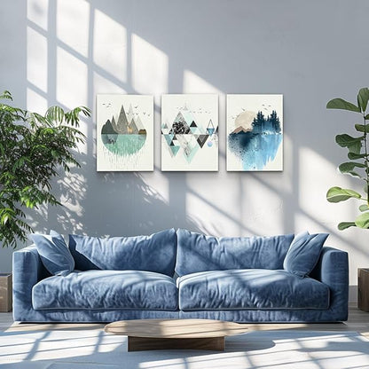 Abstract Geometry Mountain Canvas Art Paintings for Living Room, Family Bedroom, Office Decoration - Large Wall Decor Pictures, 16x24 Inch/3 Piece Set
