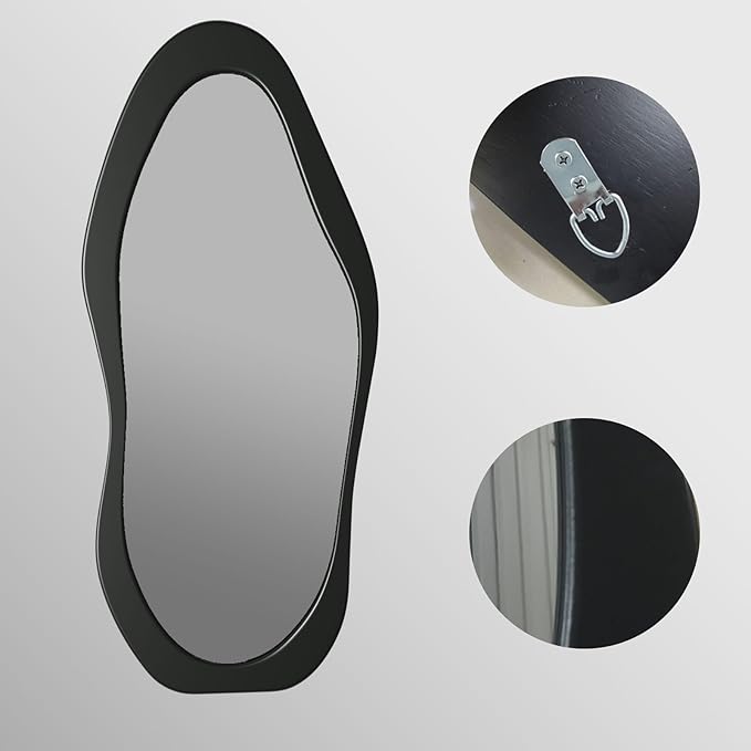 67"x 30" Irregular Wavy Full Length Mirror Black Wooden Framed Full Body Mirror Hanging/Leaning Wall Mounted Mirrors for Bedroom Living Room Cloakroom