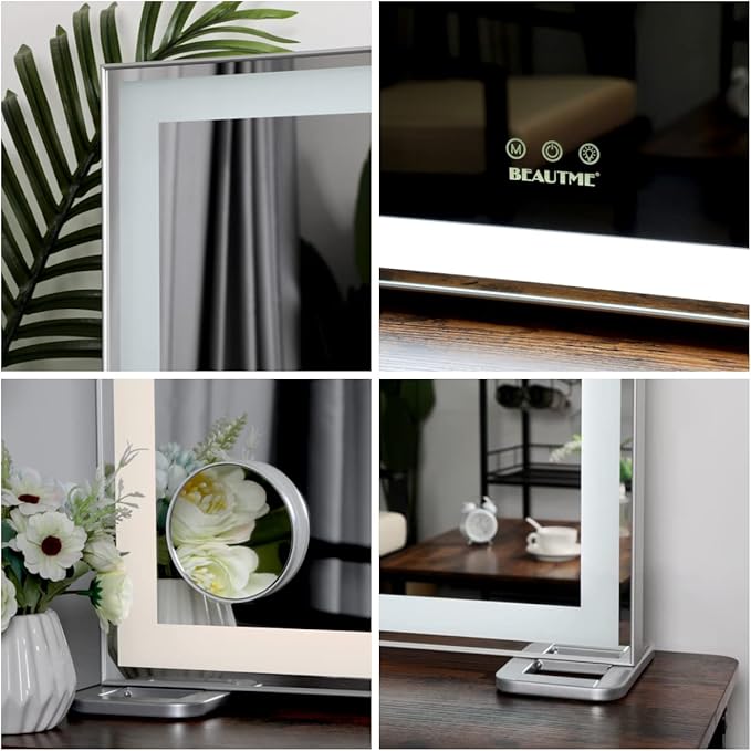 ANYHI Large Vanity Mirror with Light, 36.2" x 26.8" Hollywood Lighted Vanity Mirror, 10X Magnification, Smart Touch Control, 3 Color Modes, Memory Function, Tabletop or Wall Mount, Silver