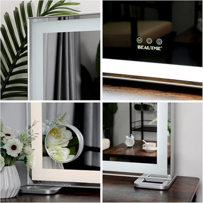 ANYHI Large Vanity Mirror with Light, 36.2" x 26.8" Hollywood Lighted Vanity Mirror, 10X Magnification, Smart Touch Control, 3 Color Modes, Memory Function, Tabletop or Wall Mount, Silver
