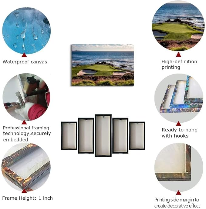 chenchenArt California Coastline Golf Course Wall Art Prints USA Golf Course Canvas Wall Decor for Living Room Bedroom Bathroom Home Decorations Painting Framed Ready to Hang(18''H x 24''W)
