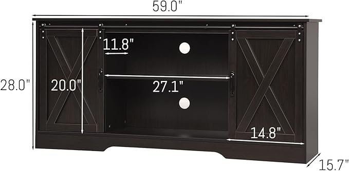 4 EVER WINNER 59" Farmhouse TV Stand, TV Entertainment Center with Sliding Barn Door & Adjustable Shelf for 65" TV, TV Stand for Living Room, Bedroom, Dark Brown