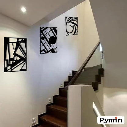 Pymin 4 Pack Modern Metal Abstract Wall Art, Minimalist Matte Black Single Line Art Décor, 3D Sculptures Textured Hanging Wall Home Decor and Shadow Effect Wall Decor for Living Room, 22.5"x15.7"