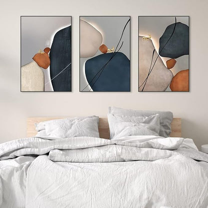 MPLONG Wall Art 3 Pieces Of Framed Decorative Paintings Abstract Simple Orange White Blue And Other Color Blocks Wall Art Canvas Prints Wall Decor (Black, 24" x 32" x 3 Panels)