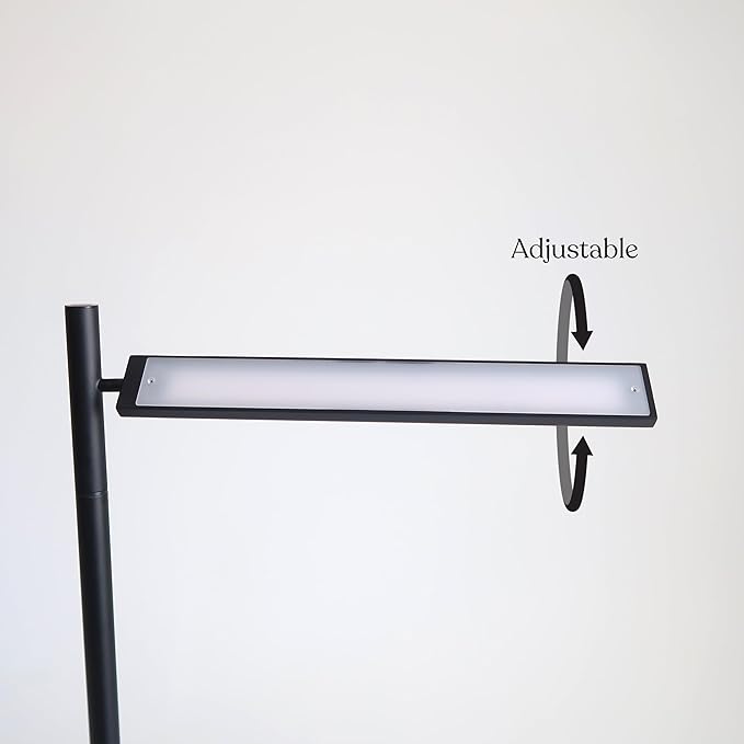 Brightech Linden LED Standing Floor Lamp for Bedroom, Living Room, Office - Tall Modern Bedside Reading Light - Dimmable and Adjustable Head - Black