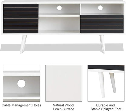 Tangkula Mid-Century Modern TV Stand for TVs up to 70 Inch, Wooden TV Console Table with Storage Shelves, Cabinet and Drawer, TV Storage Cabinet Entertainment Center for Living Room (White & Black)