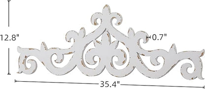 SOFE White Distressed Scroll Over The Door Decor 36 × 13 Inches, Wooden Wall Sculpture, 3D Farmhouse Decor Wall, Large Hanging Artwork for Home, Bathroom, Kitchen, Office