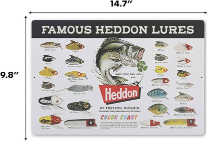 Heddon Famous Lures Color Chart Metal Sign - Vintage Heddon Wall Decor for Man Cave or Garage