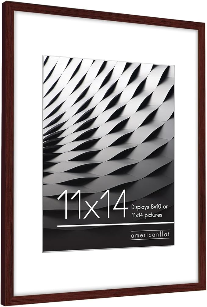 Americanflat 11x14 Picture Frame with Shatter-Resistant Glass - Use as 8x10 Frame with Mat or Display 11x14 Photo Without Mat - Streamline Collection - Thin Border Picture Frames for Wall - Mahogany