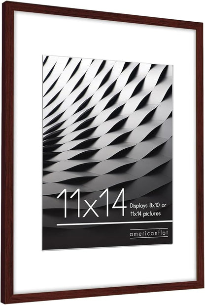 Americanflat 11x14 Picture Frame with Shatter-Resistant Glass - Use as 8x10 Frame with Mat or Display 11x14 Photo Without Mat - Streamline Collection - Thin Border Picture Frames for Wall - Mahogany