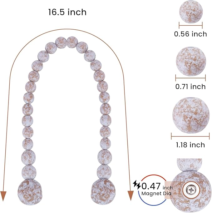 KLOGTSIND Magnetic Curtain Tiebacks, Curtain Tie Backs for Curtains 6 Pack, Wood Bead Curtain Tiebacks, Curtain Holders for Boho Bedroom Decor, Baby Nursery Decor, Farmhouse Decor